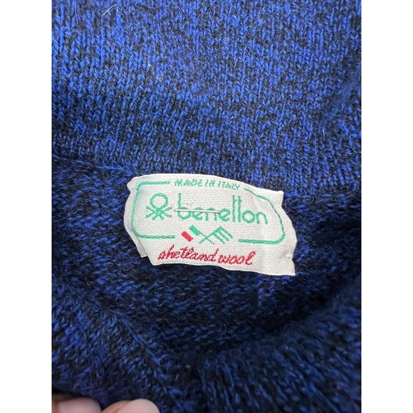 United Colours of Benetton Polo Sweater Shetland Wool Italy VTG | Blue | Size XL - Picture 8 of 15